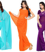 multicolor plain georgette saree With Blouse