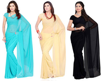 multicolor plain georgette saree With Blouse 1