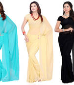 multicolor plain georgette saree With Blouse