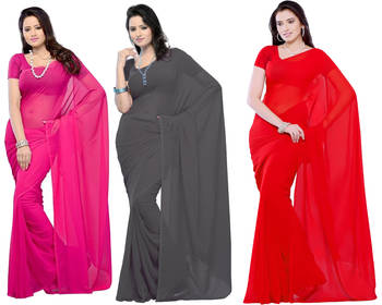 multicolor plain georgette saree With Blouse 1