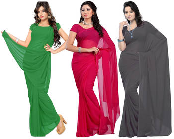 multicolor plain georgette saree With Blouse 1