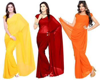 multicolor plain georgette saree With Blouse 1