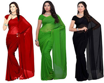 multicolor plain georgette saree With Blouse 1