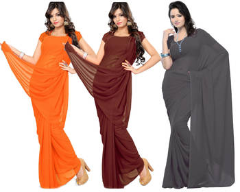 multicolor plain georgette saree With Blouse 1