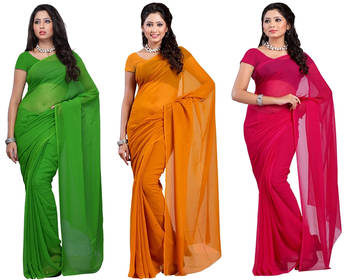 multicolor plain georgette saree With Blouse 1