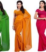 multicolor plain georgette saree With Blouse