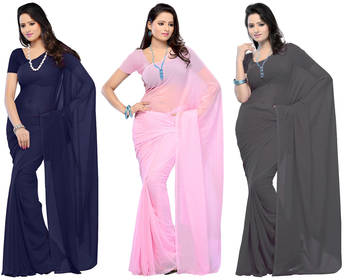 multicolor plain georgette saree With Blouse 1