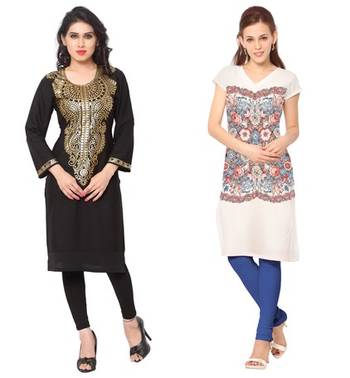 Black and white faux crepe printed stitched kurti 1