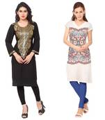 Black and white faux crepe printed stitched kurti