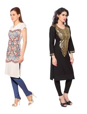 Black and white faux crepe printed stitched kurti 2