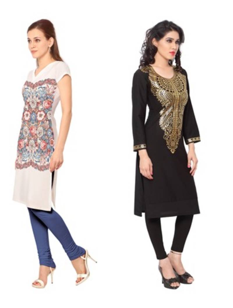 Black and white faux crepe printed stitched kurti