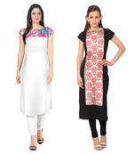 White and black faux crepe printed stitched kurti