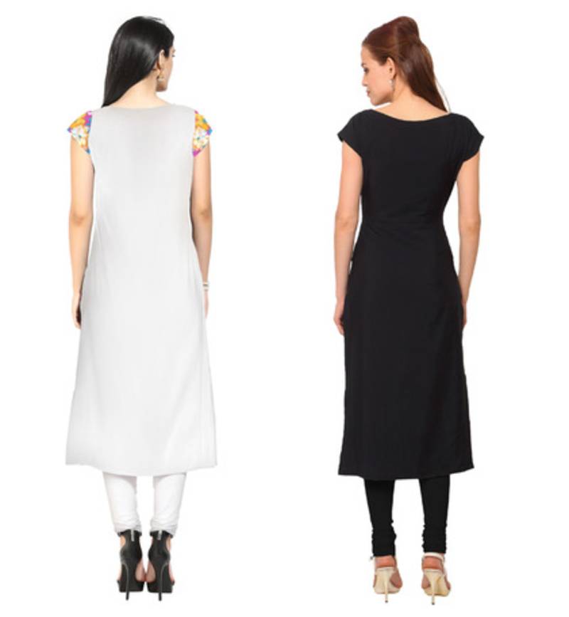 White and black faux crepe printed stitched kurti