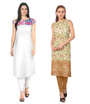White faux crepe printed stitched kurti 1