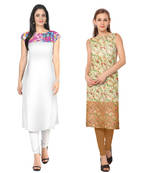 White faux crepe printed stitched kurti