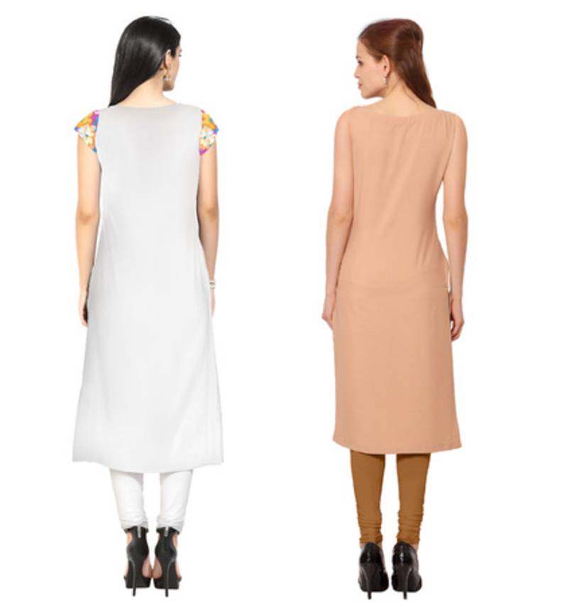 White faux crepe printed stitched kurti