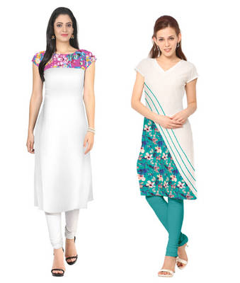 White faux crepe printed stitched kurti 1