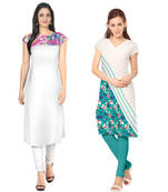 White faux crepe printed stitched kurti
