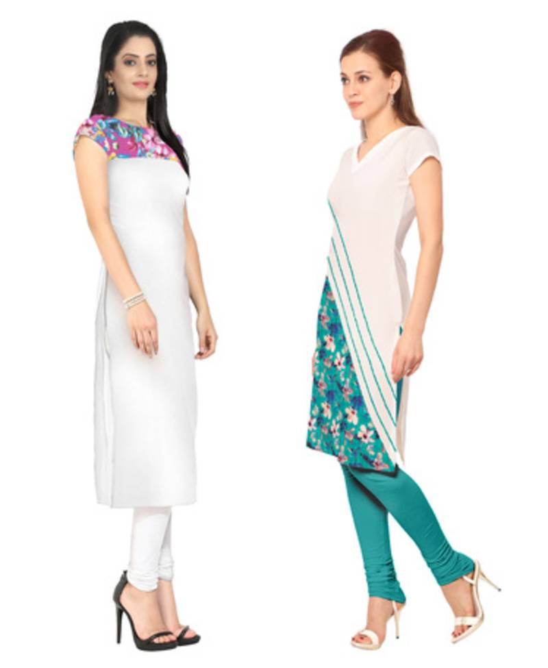 White faux crepe printed stitched kurti