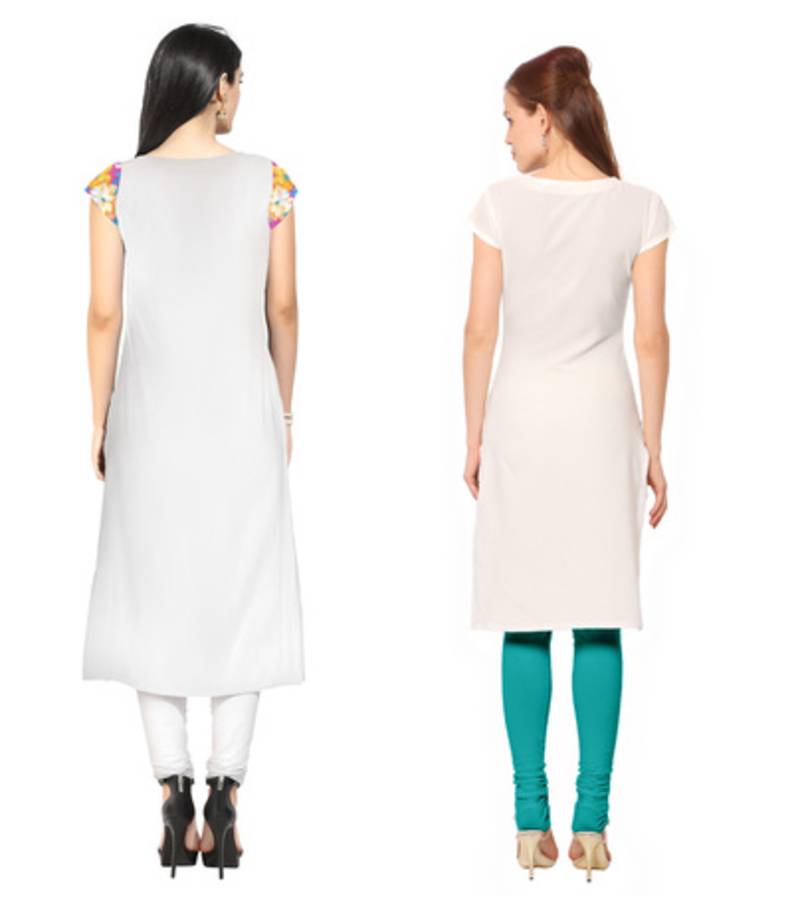 White faux crepe printed stitched kurti