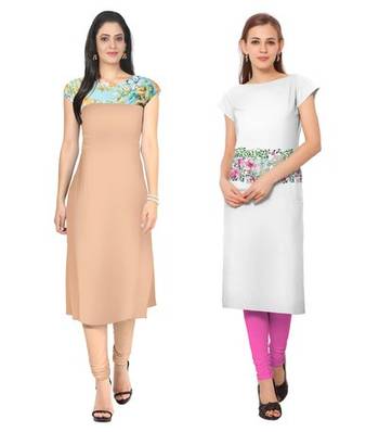 Peach and white faux crepe printed stitched kurti 1