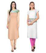 Peach and white faux crepe printed stitched kurti