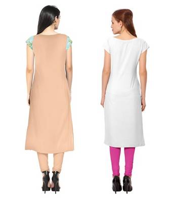 Peach and white faux crepe printed stitched kurti 3