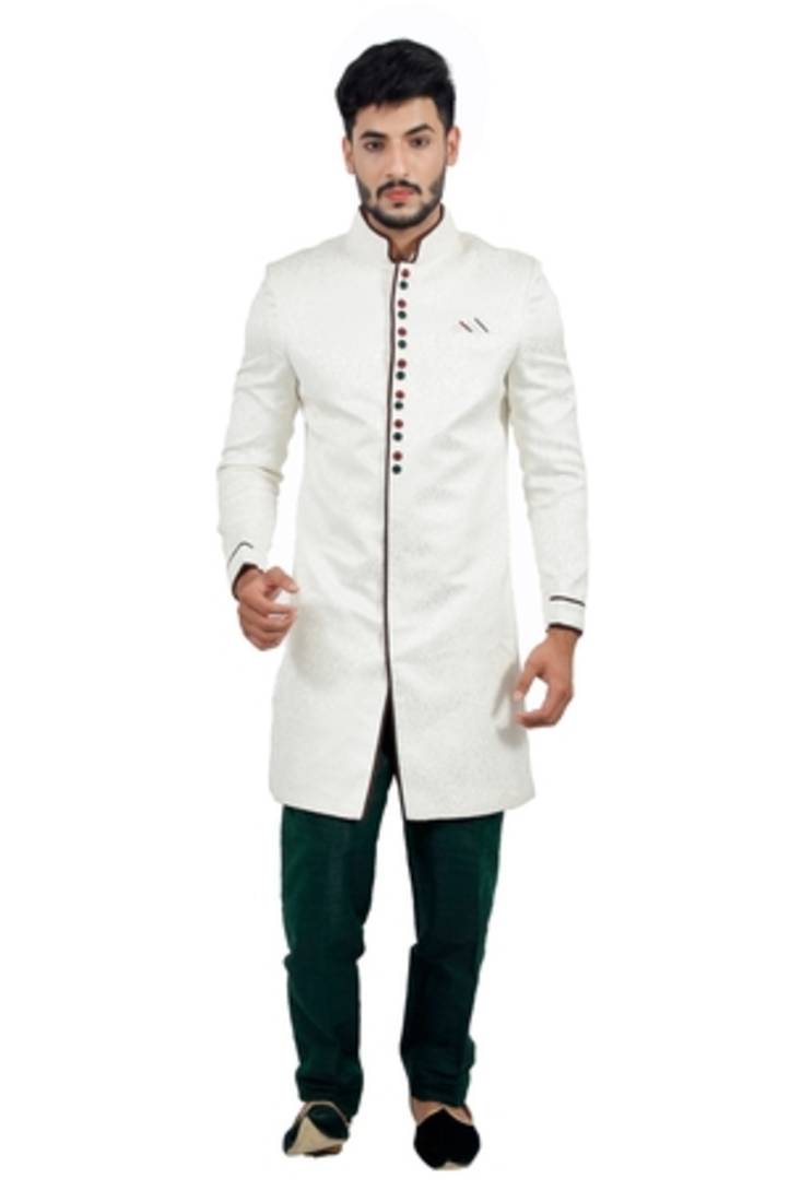 white brocade printed indo western dresses