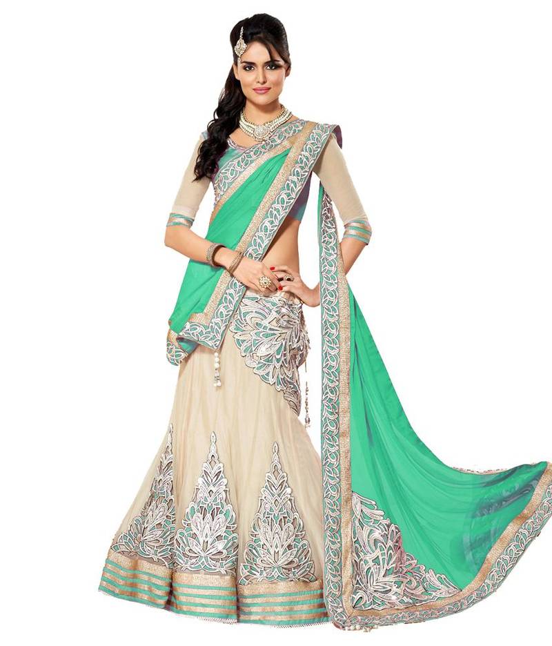 Green net embroidery unstitched ghagra choli