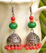 Oxisidised Silver Semi precious stone KundanJhumka Earrings