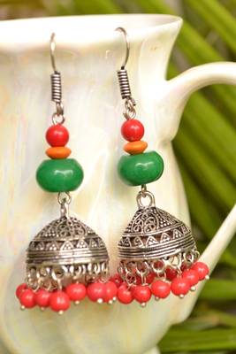 Oxisidised Silver Semi precious stone KundanJhumka Earrings 2