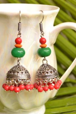 Oxisidised Silver Semi precious stone KundanJhumka Earrings 3