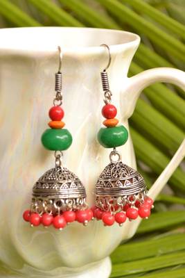 Oxisidised Silver Semi precious stone KundanJhumka Earrings 4