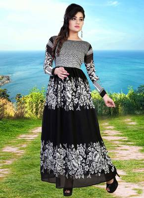 Black georgette embroidered semi stitched gown 1