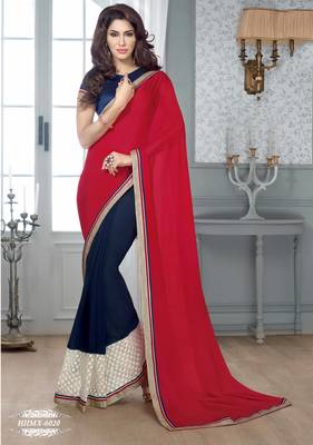blue embroidered georgette saree With Blouse 1