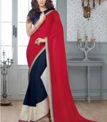 blue embroidered georgette saree With Blouse