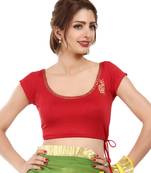 Red viscose gold printed readymade blouse