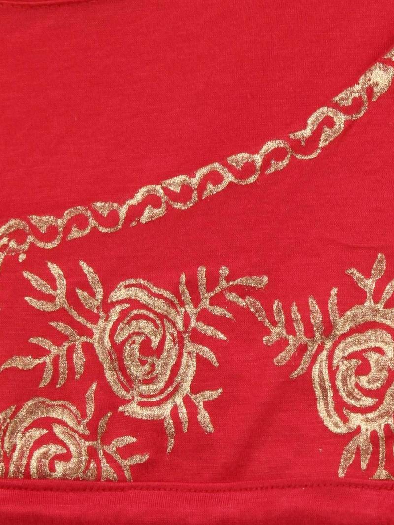 Red viscose gold printed readymade blouse