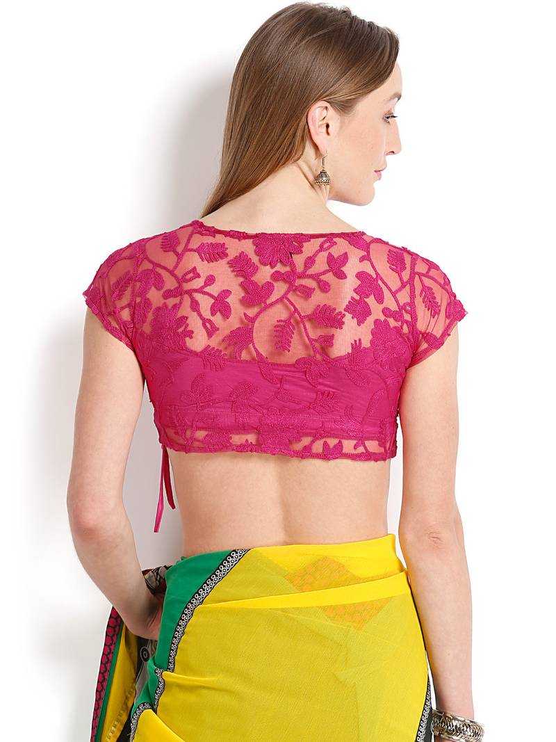 Pink net embroidered readymade blouse