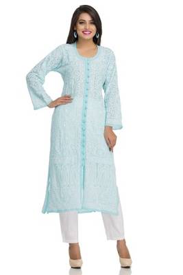 Ada Blue Faux Georgette Embroidered Lucknow Chikankari Kurti 2