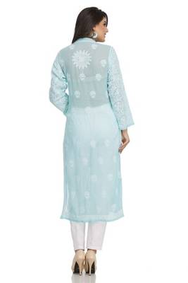 Ada Blue Faux Georgette Embroidered Lucknow Chikankari Kurti 3