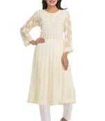 Ada Yellow Faux Georgette Hand Embroidered Lucknow Chikan Kurti