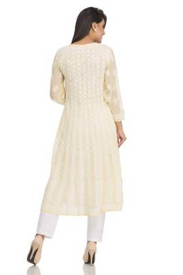 Ada Yellow Faux Georgette Hand Embroidered Lucknow Chikan Kurti 2