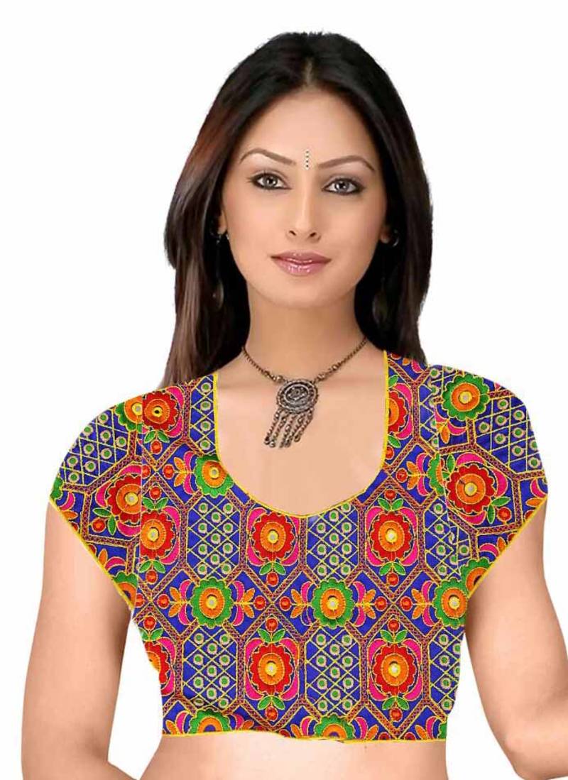 Blue cotton embroidery unstitched blouse fabric dulhan creation 1237268