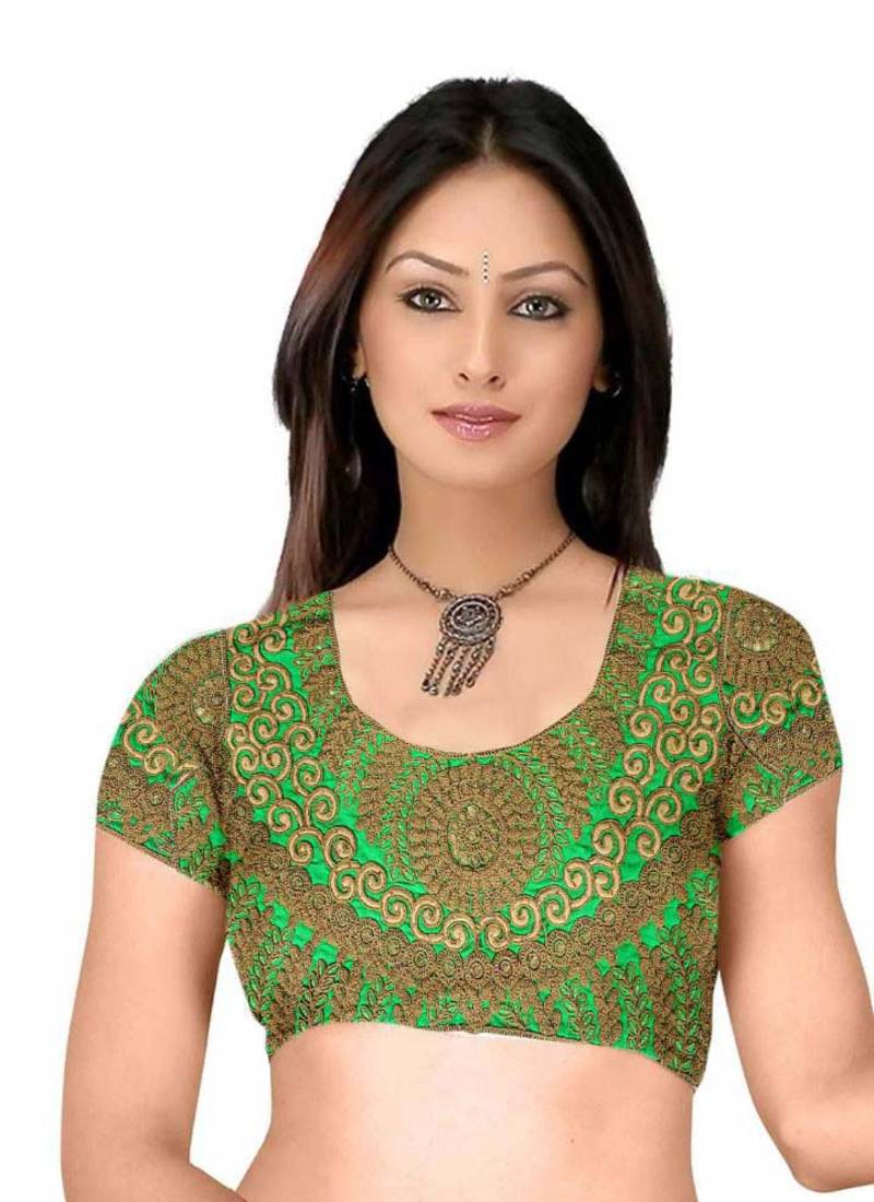 Green cotton embroidery unstitched blouse fabric dulhan creation