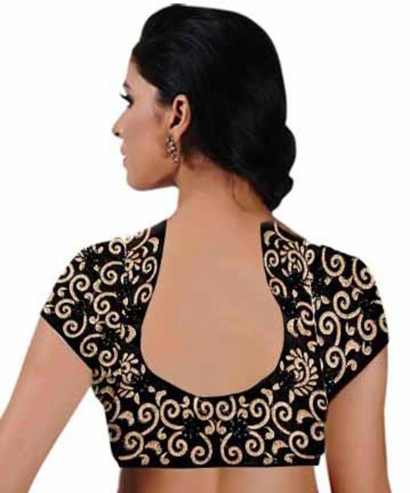 Black cotton embroidery unstitched blouse fabric  dulhan creation