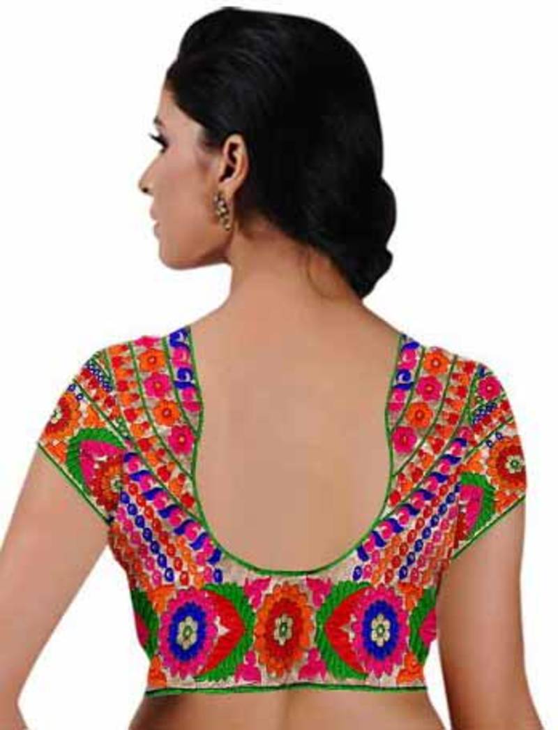 Cream cotton embroidery unstitched blouse fabric dulhan creation