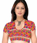 White cotton embroidery unstitched blouse fabric