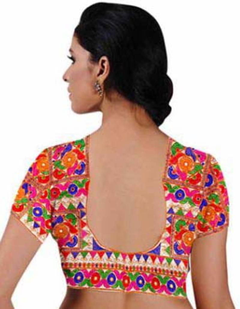 White cotton embroidery unstitched blouse fabric