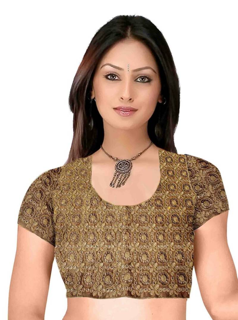 Golden cotton embroidery unstitched blouse fabric  dulhan creation